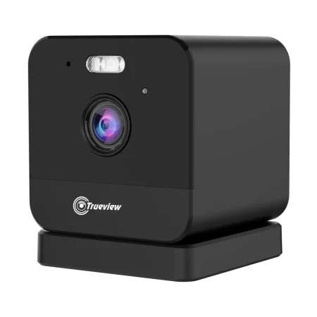 Top perspective of the WiFi Cube Camera showing the minimalist cube form and microphone positioning.