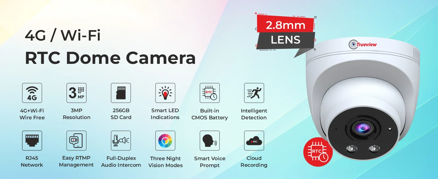 3MP 2.8MM 4G/Wi-Fi Dome WebCast RTC Camera 3 2.8MM Dome RTC A 01
