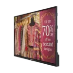 55-inch wall-mount digital signage in corporate setting showing dynamic content with 2GB RAM and 16GB storage