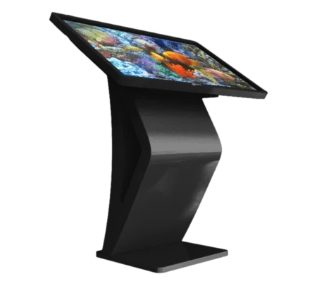 Installed Digital Signage kiosk in corporate lobby displaying announcements with Wi-Fi content management