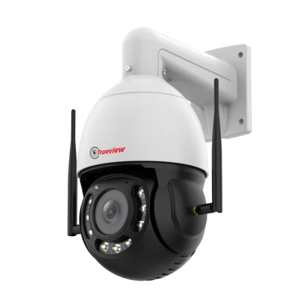 Front view of 3MP 4G Dome PTZ Camera with weatherproof housing.